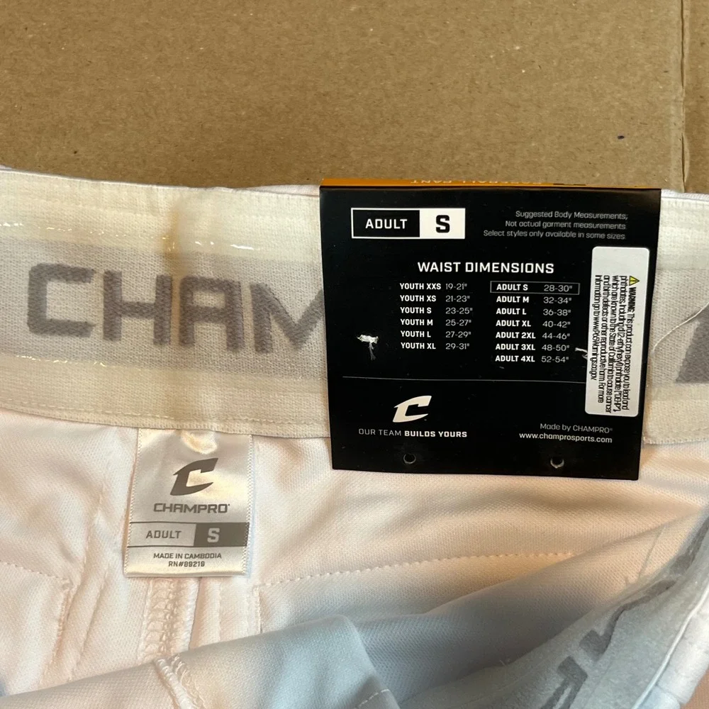 Champro Triple Crown Open Bottom Baseball Pants White‎ Navy BP91U Mens Small NEW